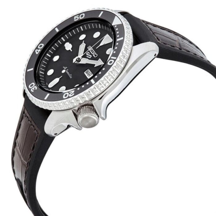 Seiko 5 Sports SKX Automatic Black Dial Black Leather Strap Watch for Men - SRPD55K2 - Image 2